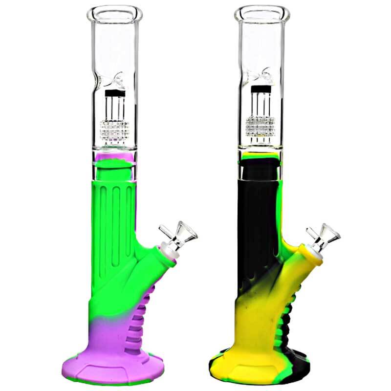 Silicone Cylinder with Showerhead Perc Straight Waterpipe (SP2311) | 12 inch | Assorted Colors product image